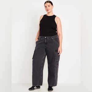 New! Old Navy Drapey Denim High Rise Baggy Wide Leg Cargo Jeans